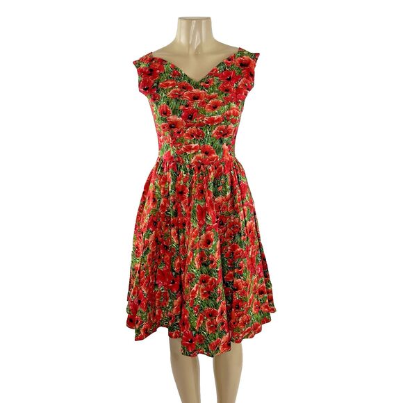 Bernie Dexter Swan Dress Size XS Poppy Floral Print A Line Rockabilly Pockets - Picture 2 of 11
